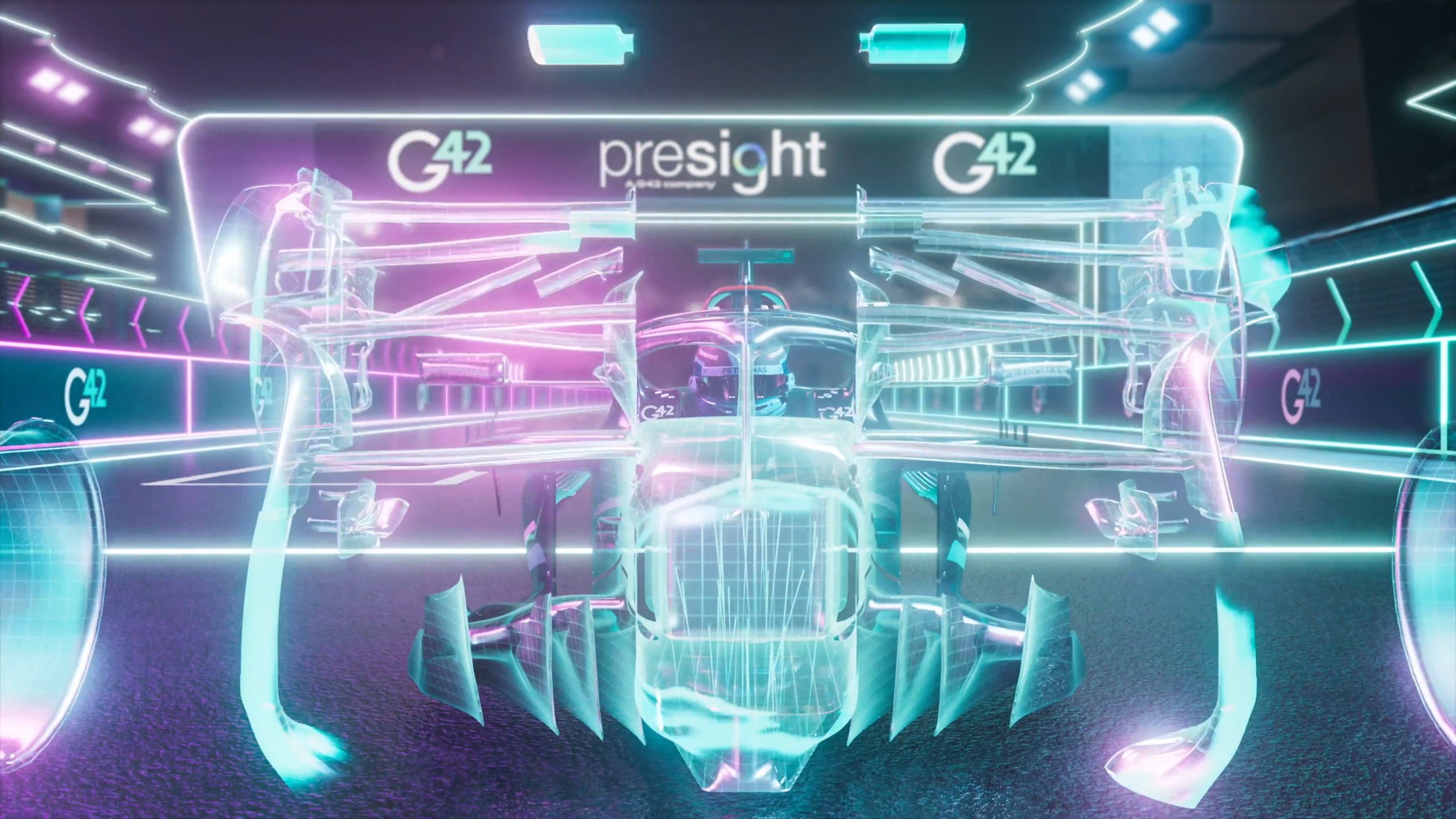 Formula One car reveal scene