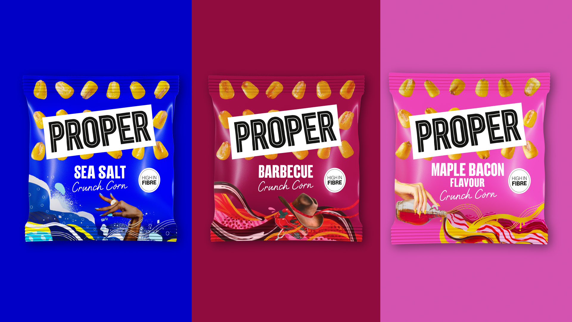 PROPER Crunch Corn hyper real CGI ecommerce packshots